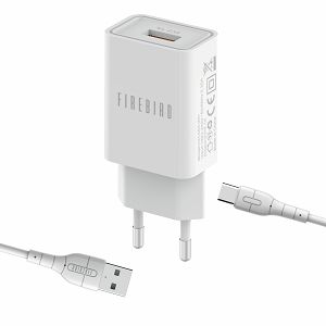 Zidni punjač FIREBIRD by ADDA CH-003-WH, s USB-A na Type-C kabelom, 1m, 10W, 2.1A, bijeli