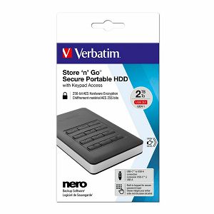 Externi hard disk Verbatim #53403 Store'n'Go sigurni prijenosni s tipkovnicom, 256-bit AES, 2TB USB 3.1 Gen1, crni