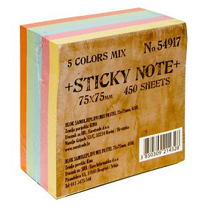 Kocka samoljepljiva 75x75mm/450L pastel boje Sticky note