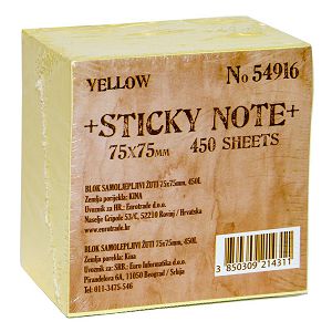 Kocka samoljepljiva 75x75mm/450L žuta Sticky note