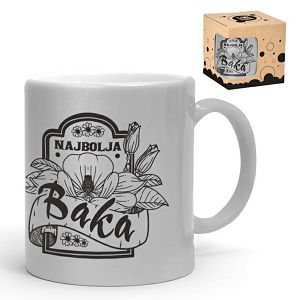 Šalica kermička Najbolja baka,gliter srebrna,u poklon kutiji 105474